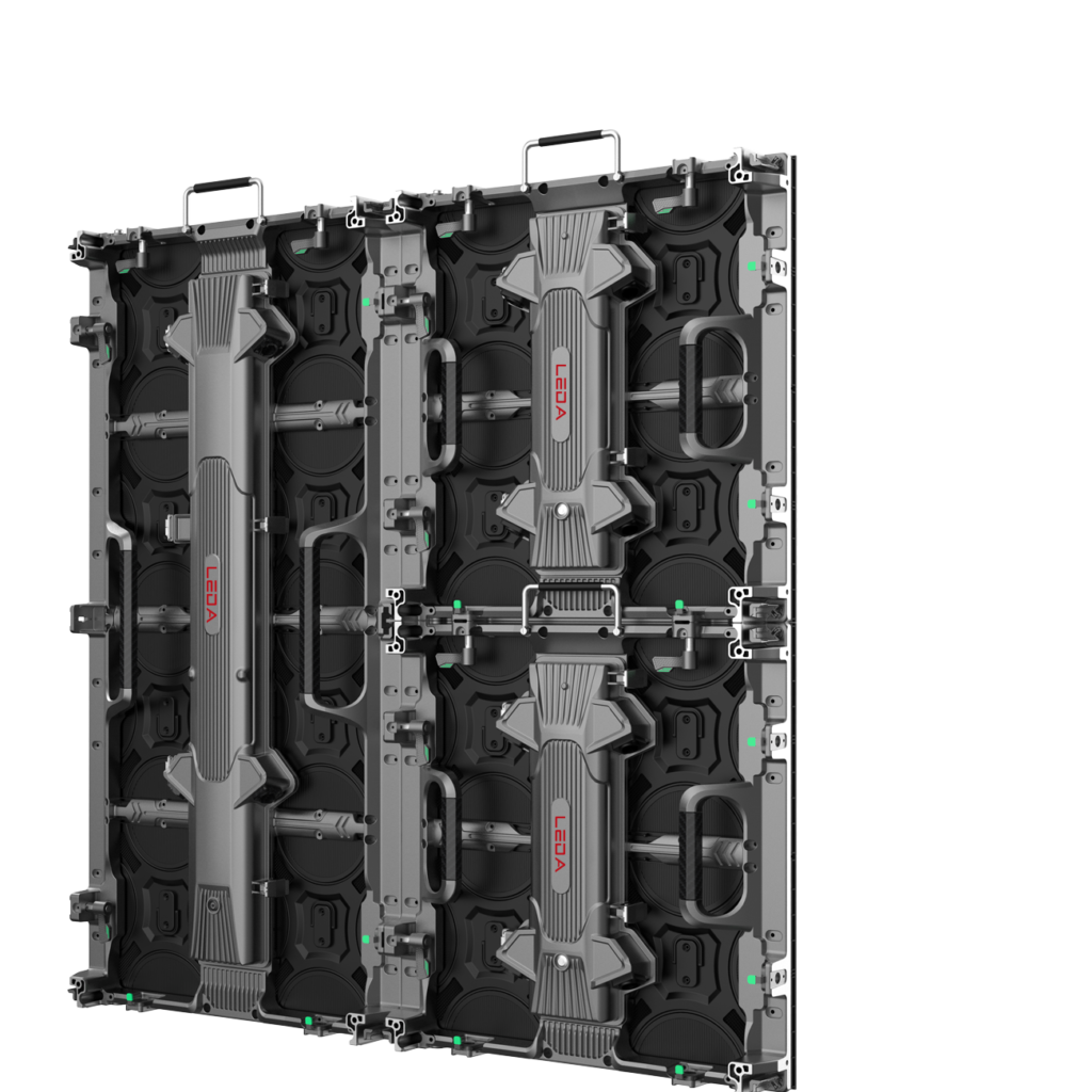 LED rental display cabinets in various sizes, showcasing modular, flexible configurations.