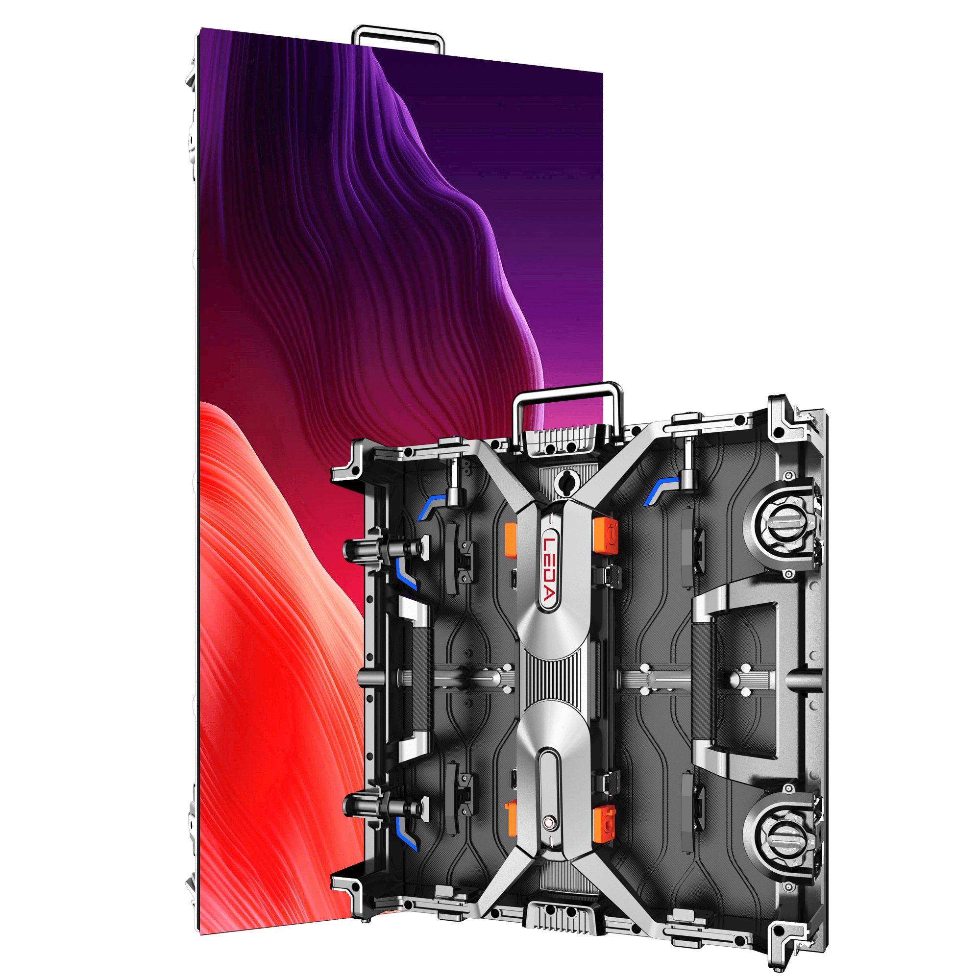 Close-up of high-performance LED display with 7680 Hz refresh rate, modular design, and front and rear maintenance access.