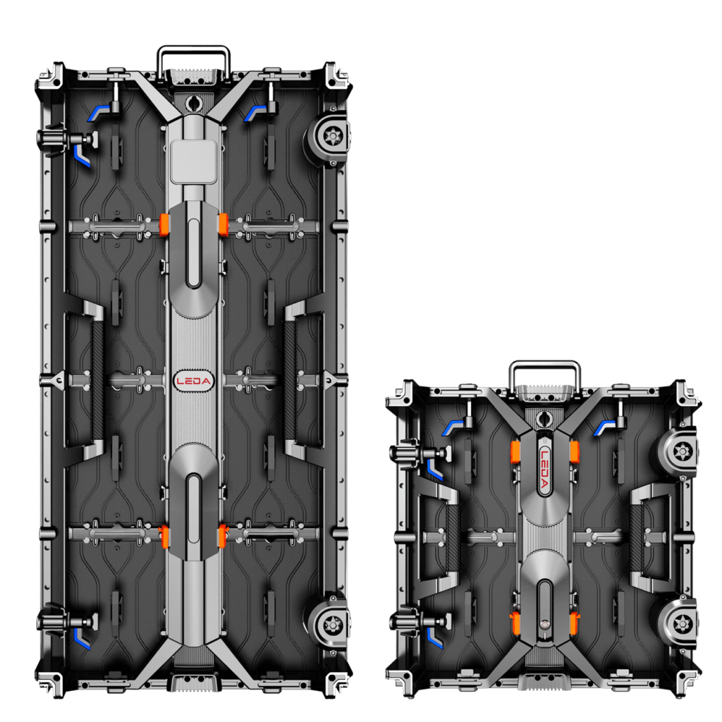 A full-color LED display cabinet designed for stage rental applications, showcasing vibrant visuals and advanced technology