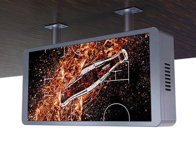 A double-sided LED display showcasing content visible from both front and back, ideal for outdoor advertising.